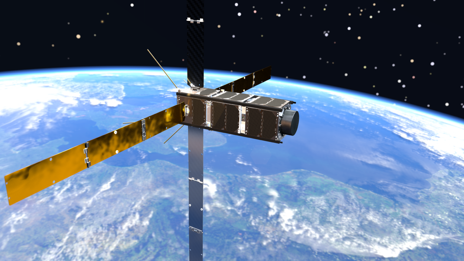 The SOAR satellite in orbit above the Earth 